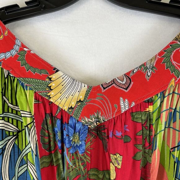Tropical Resort Blouse Sacred Threads V Neckline Sz L/XL flowy relaxed island - Picture 2 of 10